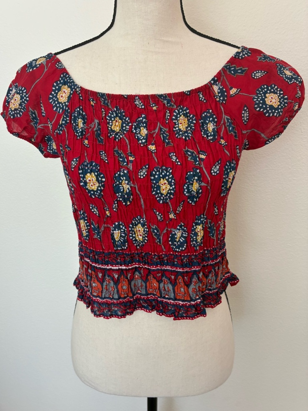 Vintage Ellemenno Smocked Cropped Off Shoulder Top